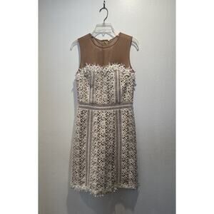 Unbranded Women’s Off White Floral Appliqué Dress Lace Bridal Shower Sheer READ